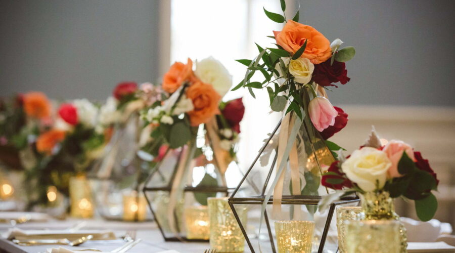 Flowers arranged for the wedding